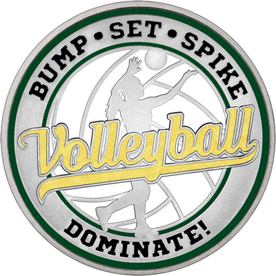 Gold "Volleyball" with Dark Green Outer Circular Borders